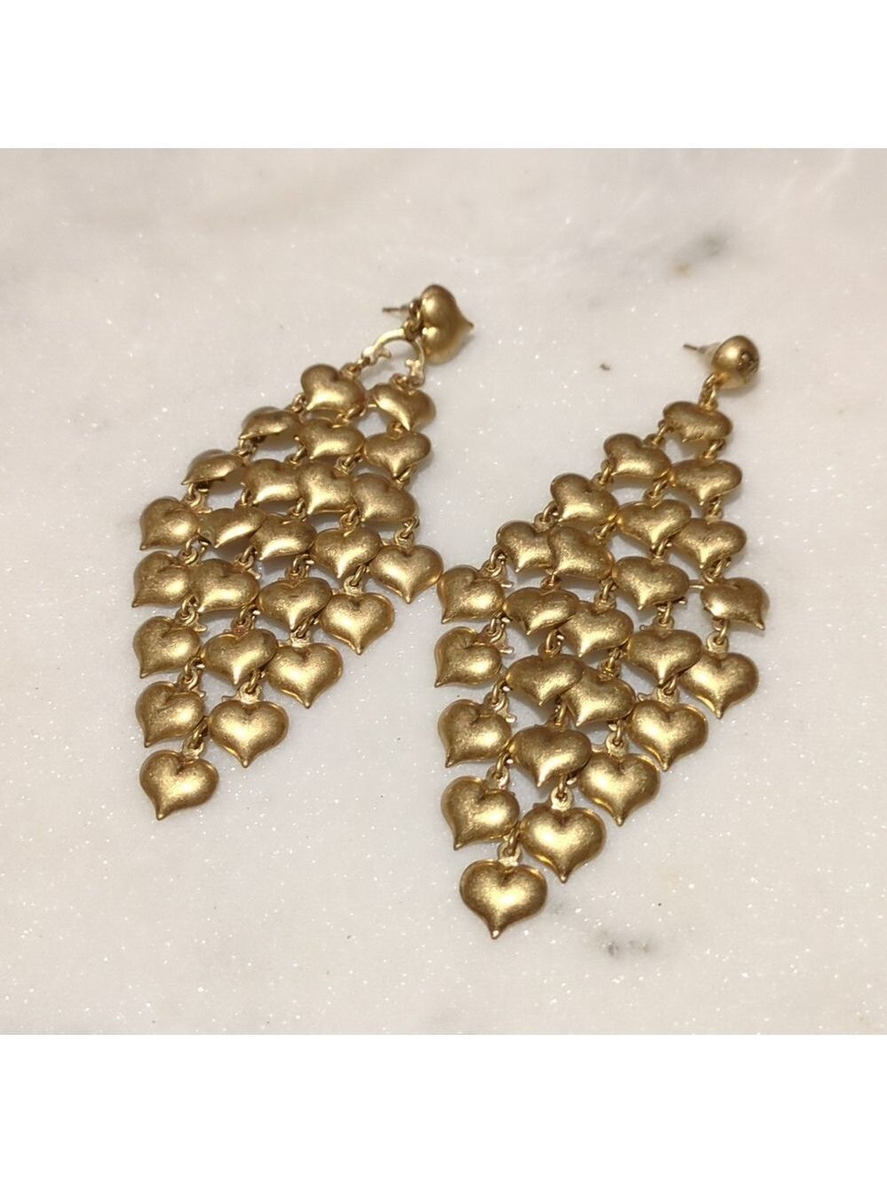 Gold Tone Heart Chandelier Earrings Dangling Dangle Statement Fashion Jewelry